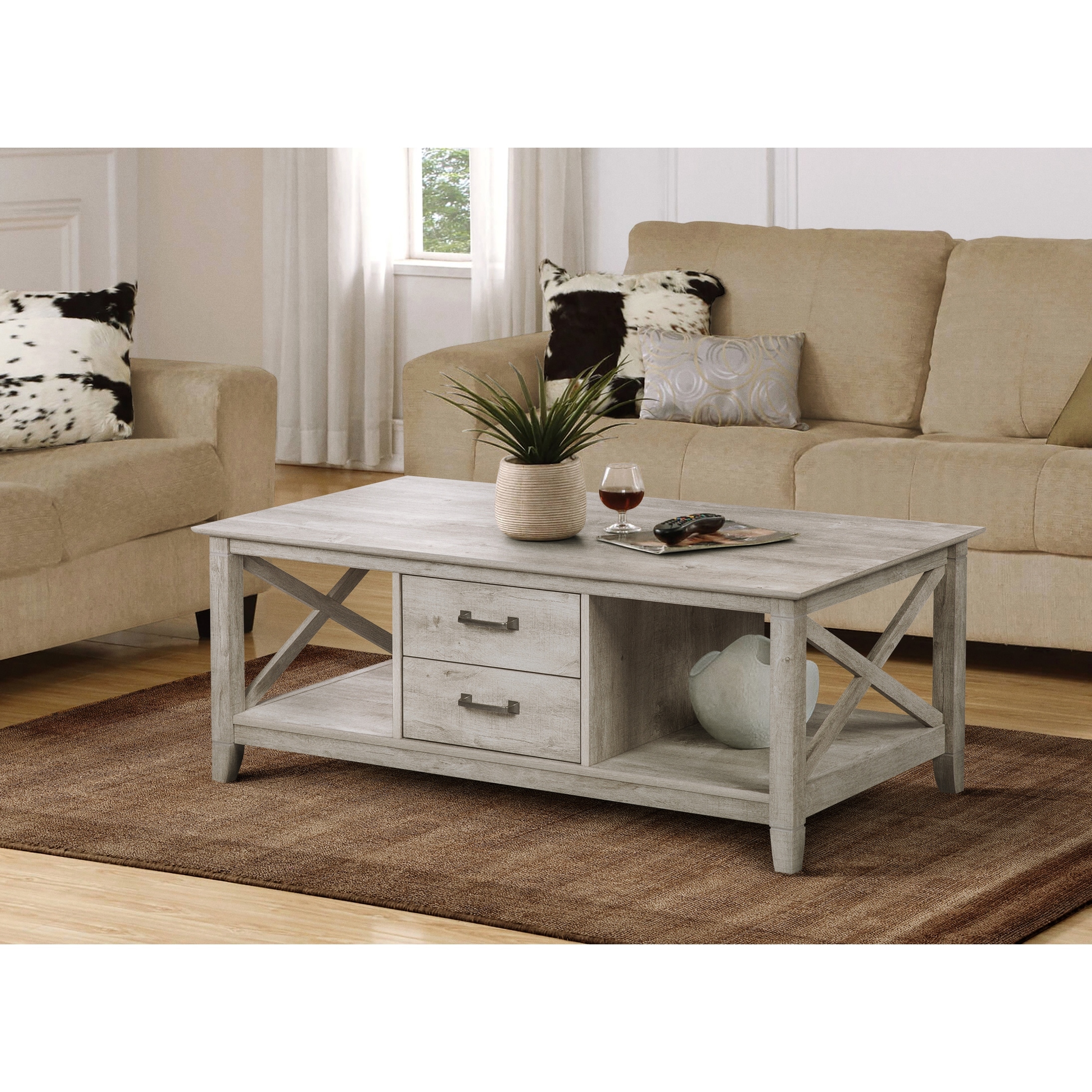 Saint Birch Honduras Washed Gray Coffee Table with 2-drawer