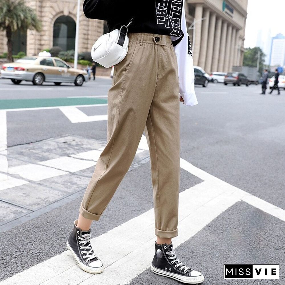 High Waist Pants for Women Casual Harem Pants Capri Plus Size Korean Elastic Waist Solid Ankle-length Trousers Streetwear Women