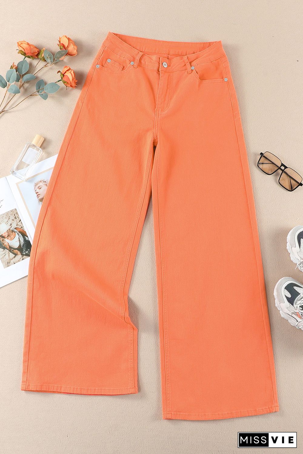 Orange Acid Wash High Waist Wide Leg Jeans