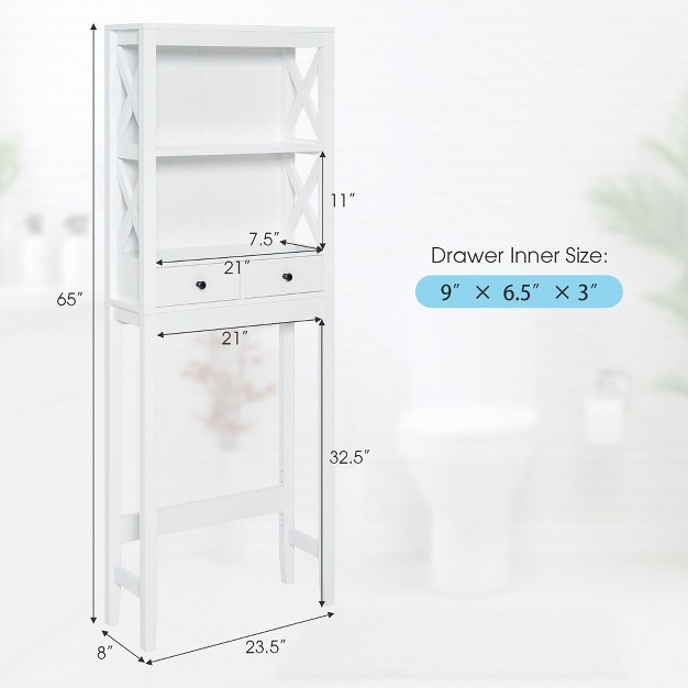 Costway Over The Toilet Storage Rack Bathroom Space Saver With 2 Open Shelves amp Drawers