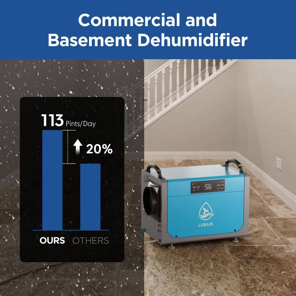 JEREMY CASS 113 pt. 1200 sq. ft. Bucketless Commercial Dehumidifier in Blue with Auto Defrost and Timer GZBARY070501