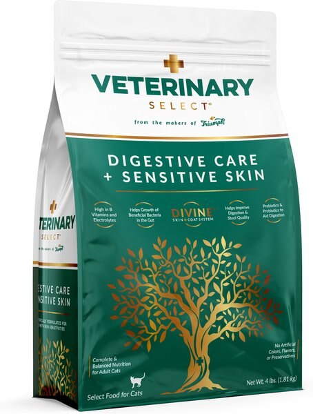 Veterinary Select Digestive Care + Sensitive Skin Dry Cat Food， 4-lb bag