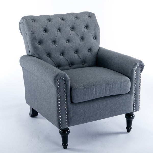 Linen Fabric Accent Armchair Tufted Upholstered Sofa， Dark Gray