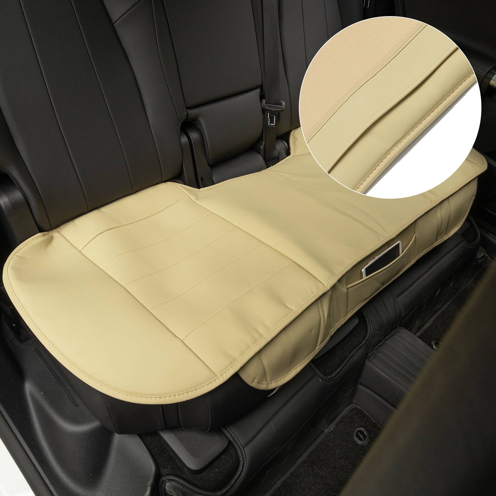 Beige Full Surround Car Rear Back Row Seat Cover Cushion Pu Leather Universal Chair Pad Mat Waterproof