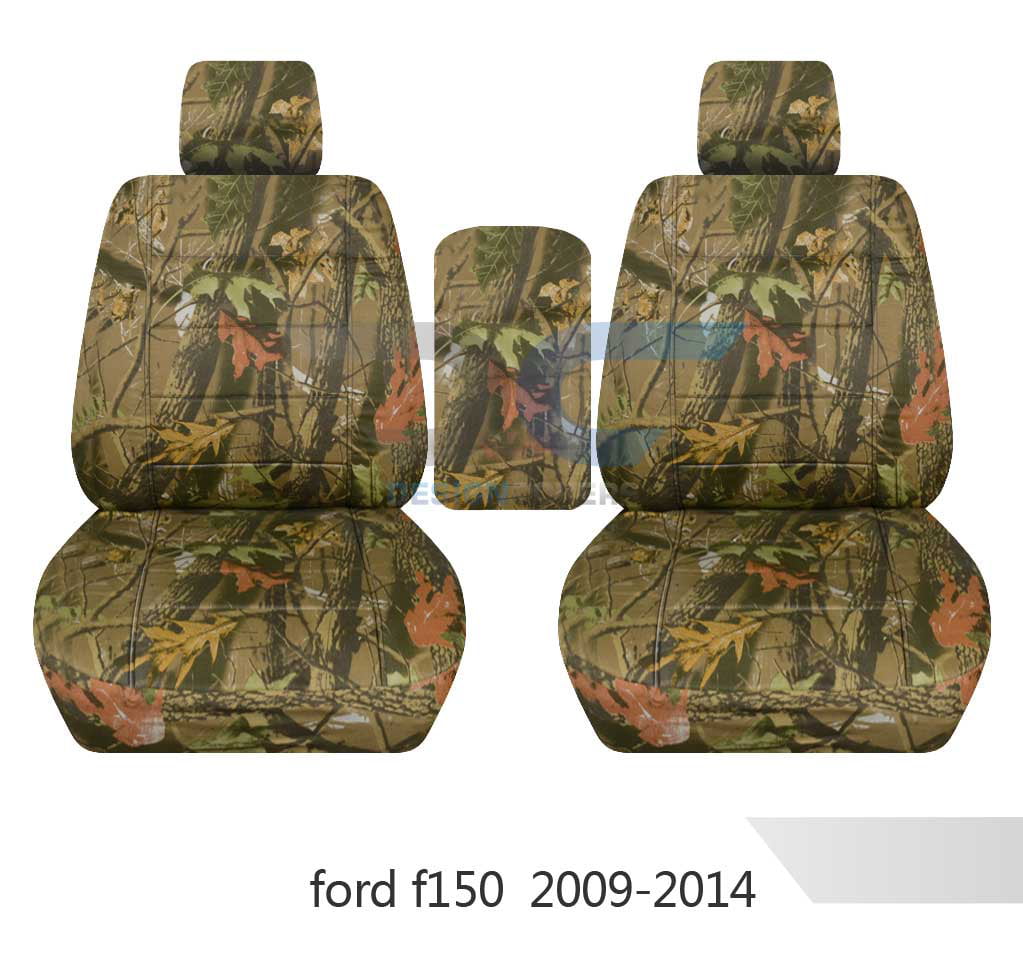 T153-Designcovers Compatible with 2009-2014 Ford F-150 Camouflage Bucket Truck Seat Covers w 2 Headrests + Center Center Center Console Lid size:ALL Except XLT and Texas Edition:Camo Real Tree