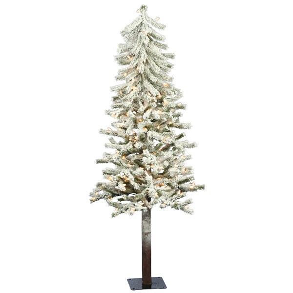 4foot x 25inch Flock Alpine DuraLit Tree with 100 Clear Lights，256 Tips