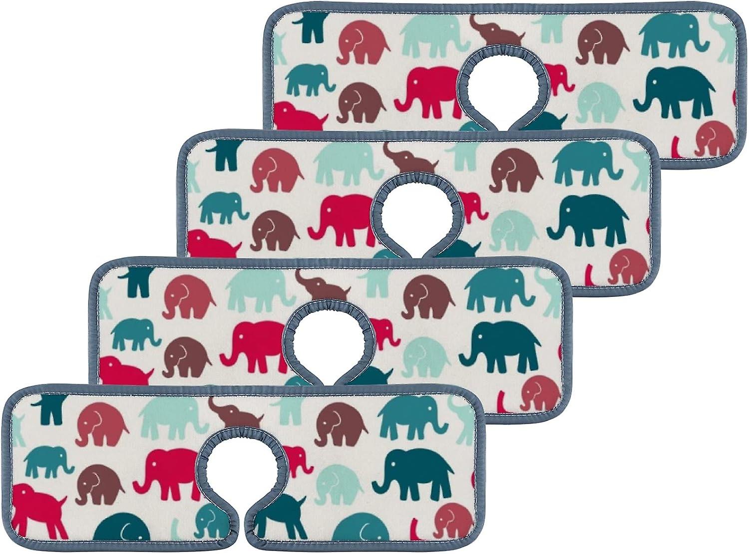 Faucet Absorbent Mat 4pcs Elephants On Wood Color Washable Counter Drying Pads