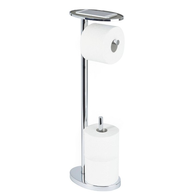 Ovo Multi Functional Toilet Caddy With Toilet Tissue Roll Reserve And Multi Use Tray Chrome Better Living Products