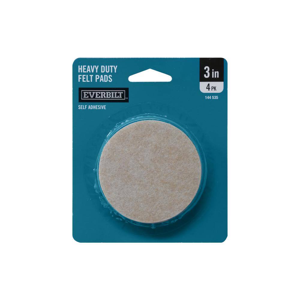 Everbilt 3 in. Beige Round Felt Heavy Duty Self-Adhesive Furniture Pads (4-Pack) 49928