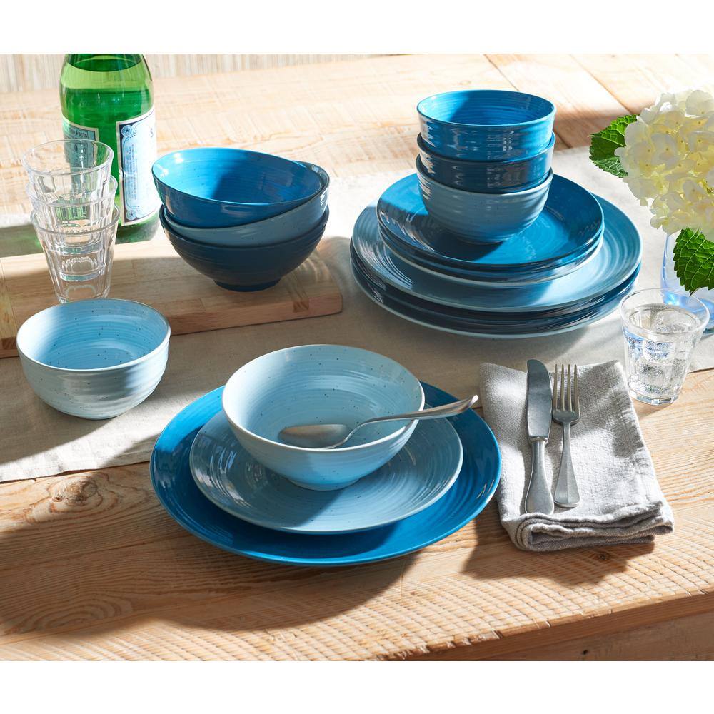 Sango Siterra 16-Piece Casual Ocean Blue Dinnerware Set (Service for 4) 4277MX800ACY46