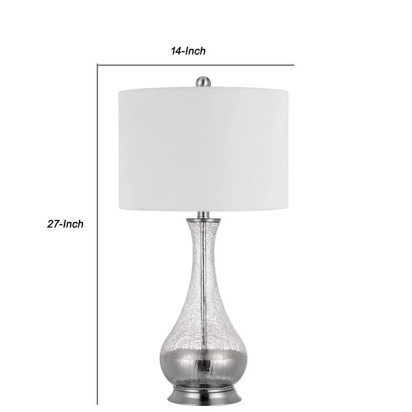 Glass Body Table Lamp with Crackled Finish， Set of 2， Silver and White