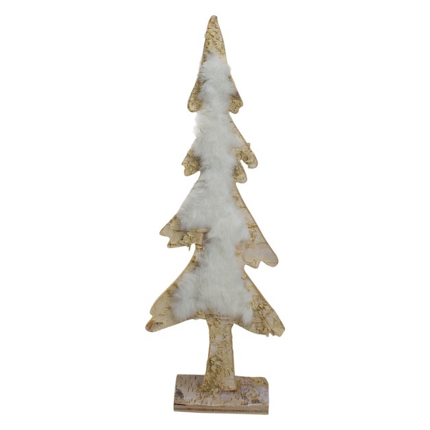 Brown And White Wooden Tree With Faux Fur Christmas Decoration