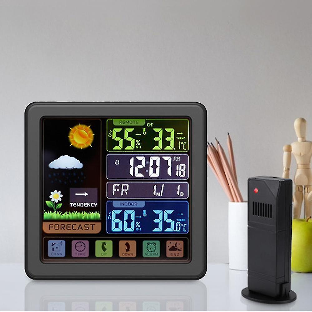 Alarm Clock With Weather Station For Bedrooms， Indoor Outdoor Thermometer Wireless， Temperature Humidity Monitor