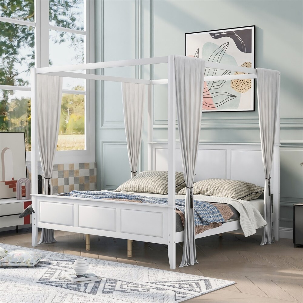 Merax Wood Canopy Platform Bed with Headboard and Footboard