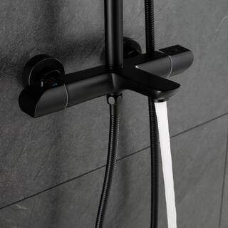 Flynama Modern Wall Bar Shower Kit 1-Spray 10 in. Square Rain Shower Head with Hand Shower in Matt Black (Valve Included) RB-RWST81001MB