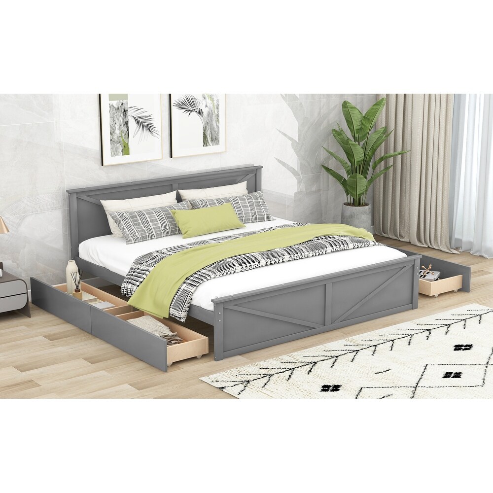 Wooden Platform Bed with 4 Storage Drawers and Support Legs