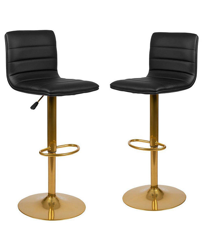 MERRICK LANE Set Of 2 Contemporary Height Adjustable Swivel Stools With Back And Pedestal Base With Footrest