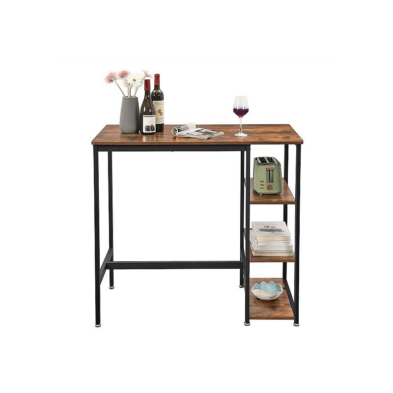 Industrial Bar Table With Storage Shelves Rustic Brown