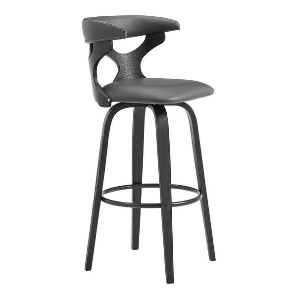 26 Inch Faux Leather Swivel Counter Stool， Black and Gray