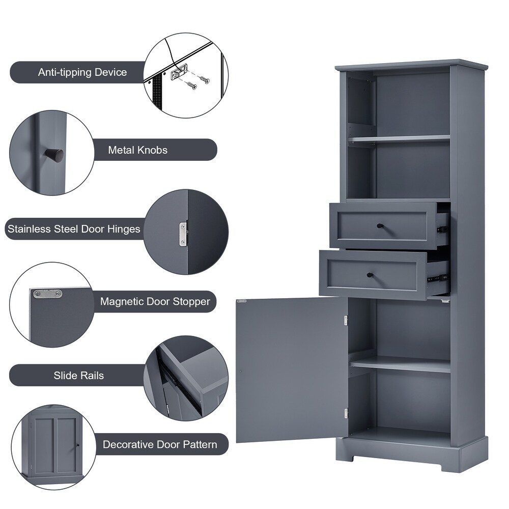 Bathroom Storage Cabinet with Adjustable Shelves  Narrow Tall Freestanding Cabinet for Living Room Bedroom