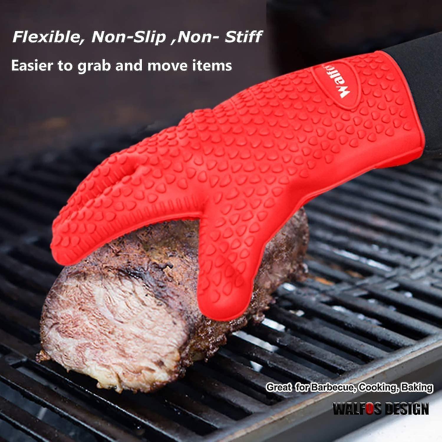 Bbq Utensil Grilling Gloves - Heat Resistant Silicone Oven Glove， Premium Non-slip Silicone Internal