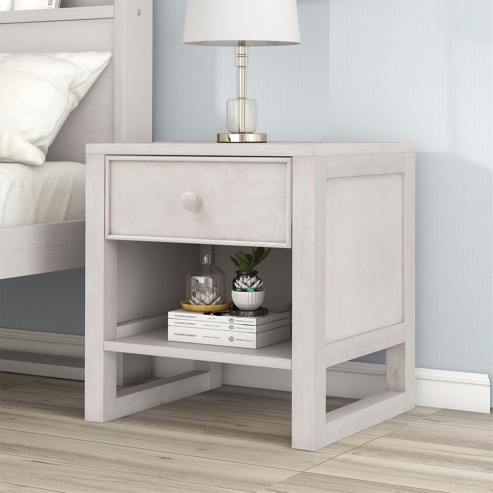 Wooden Nightstand with a Drawer and an Open Storage  End Table for Bedroom