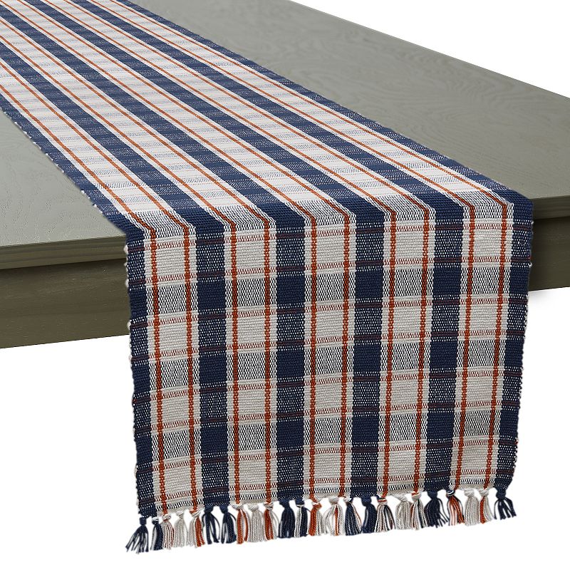 13 x 72 Blue and Orange Autumn Farmhouse Plaid Rectangular Table Runner