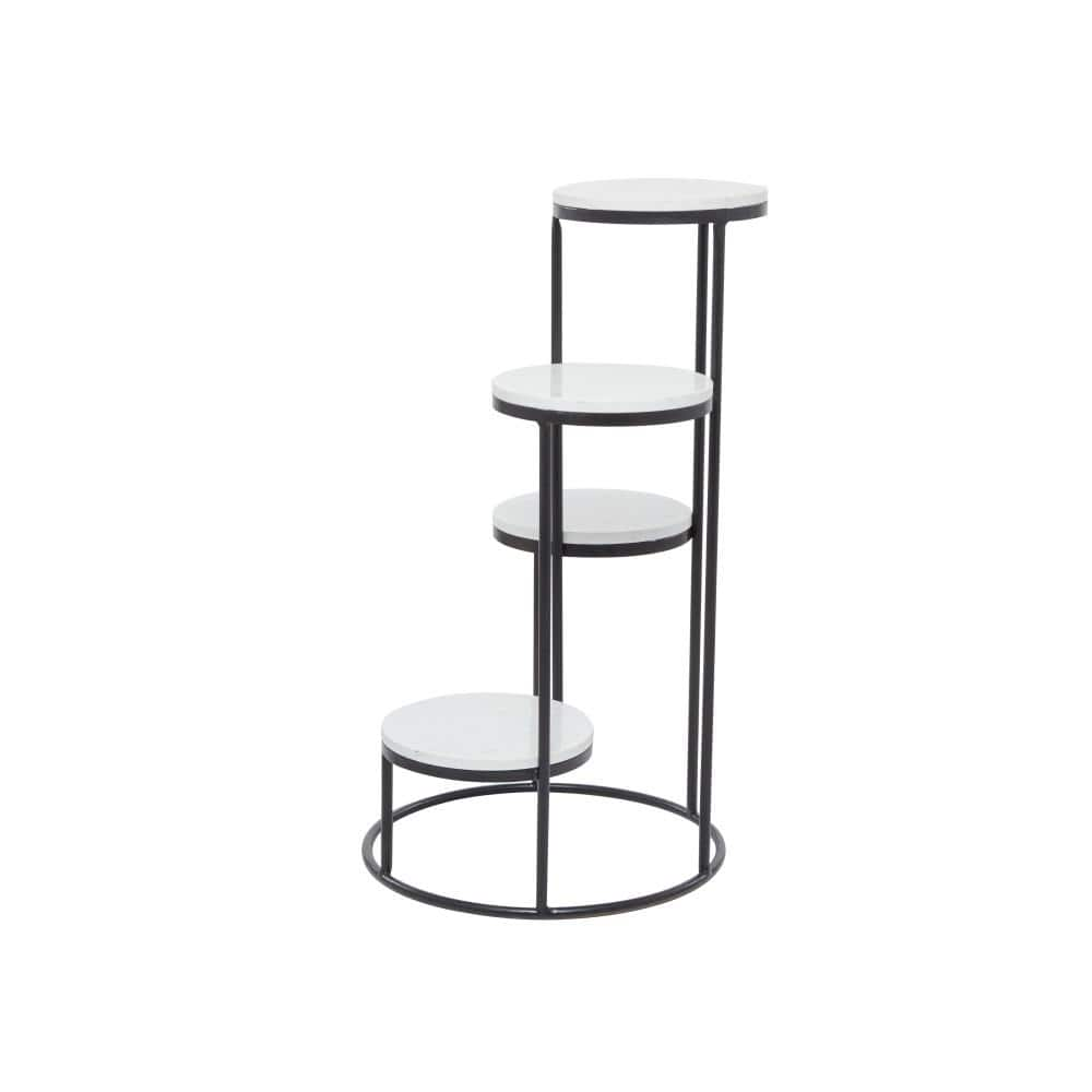 Litton Lane 31 in. White Marble 4 Tier Plantstand with Black Base 040248