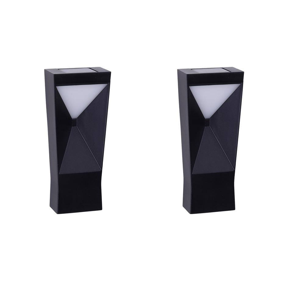 Hampton Bay Black Integrated LED Wall Lantern Sconce Solar Wall Light (2-Pack) HD39401