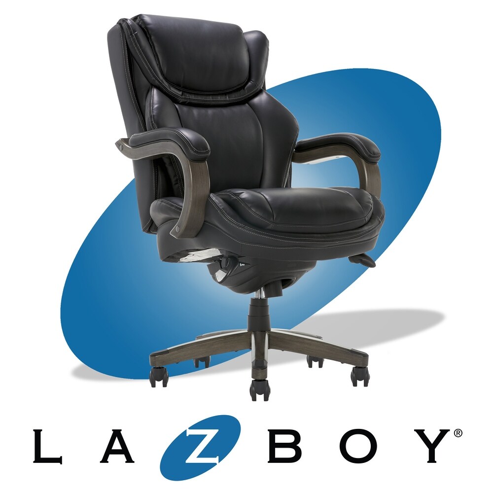 La Z Boy Harnett Big and Tall Executive Office Chair with Comfort Core Cushions  Ergonomic High Back Chair with Solid Wood Arms