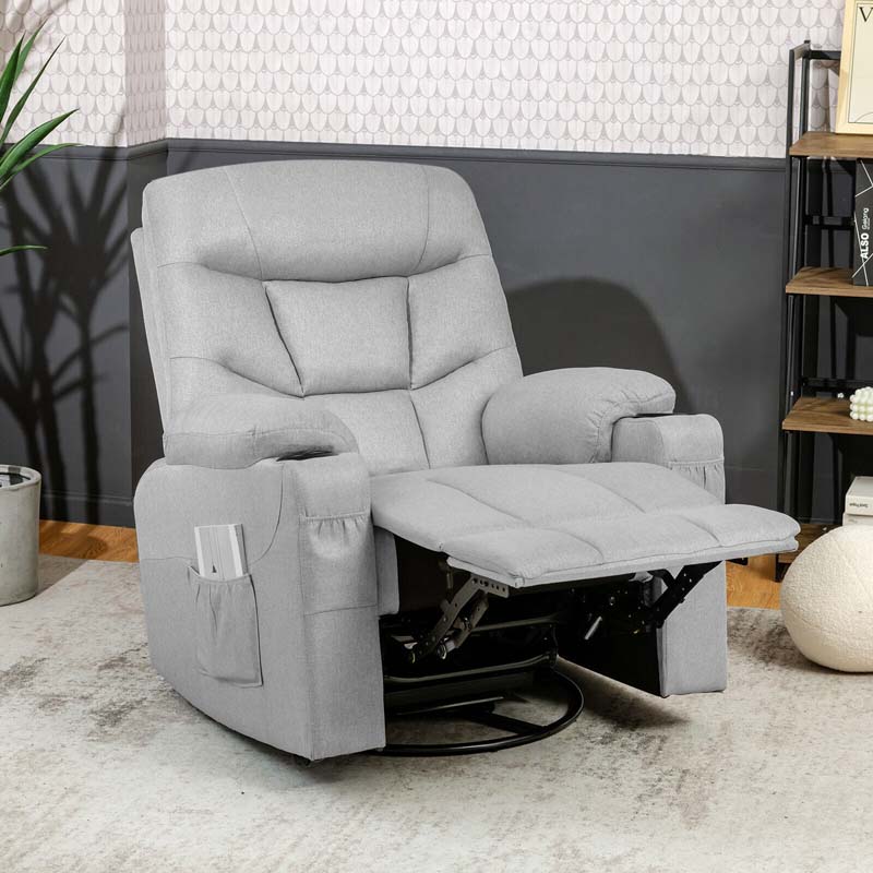 360° Swivel Electric Massage Recliner Rocking Chair Single Soft Sofa with Heater & Retractable Footrest