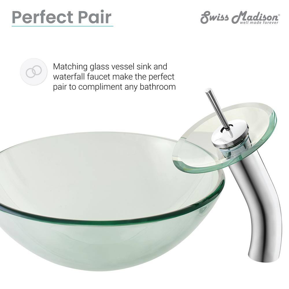 Swiss Madison Cascade Clear Round Glass Vessel Sink with Cascade Faucet SM-VSF251