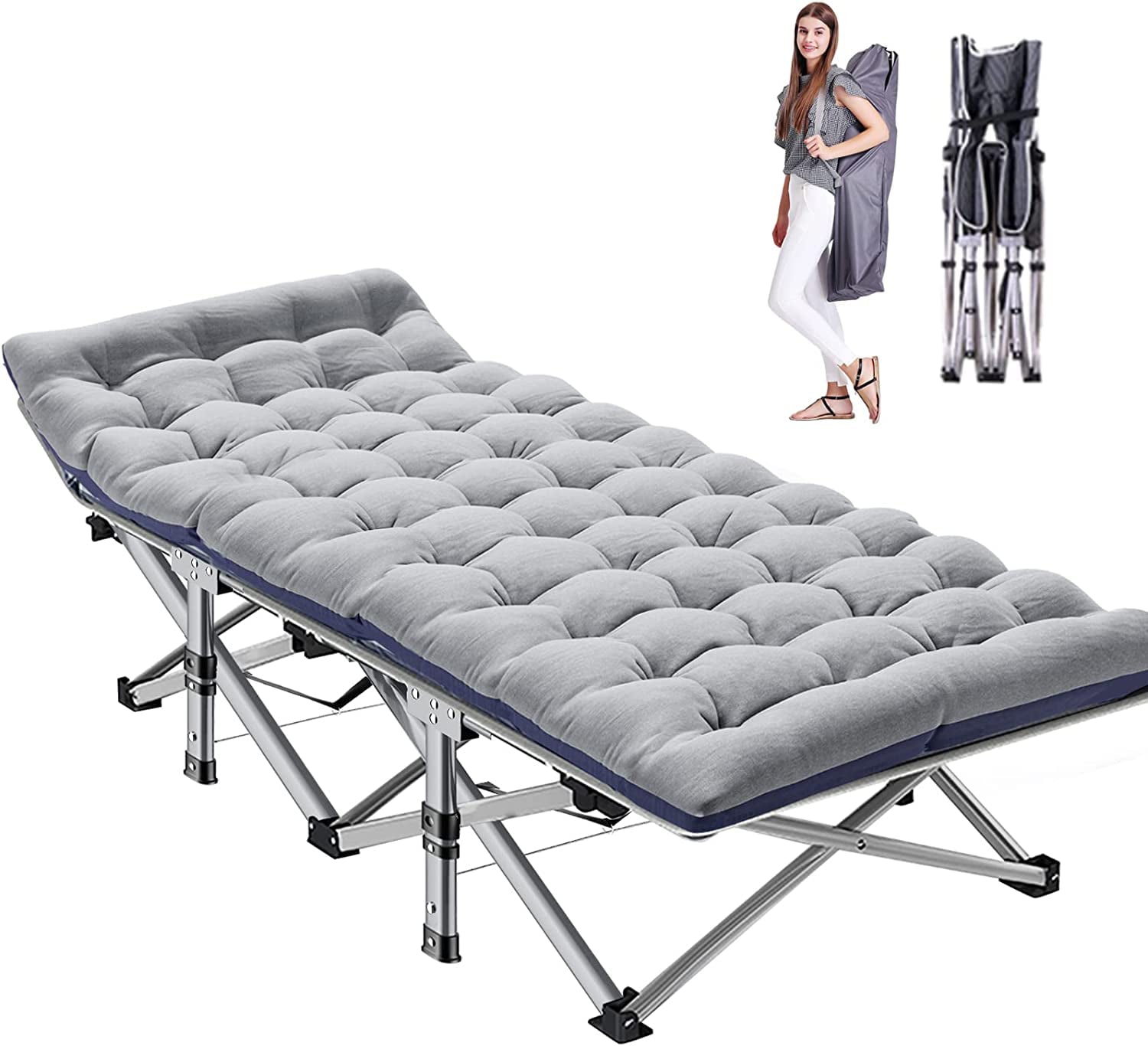 Slsy Camping Cot,Camp Cot With Mattress, Portable Folding Cots for Adults, Heavy Duty Outdoor Sleeping Cot Bed with Carry Bag