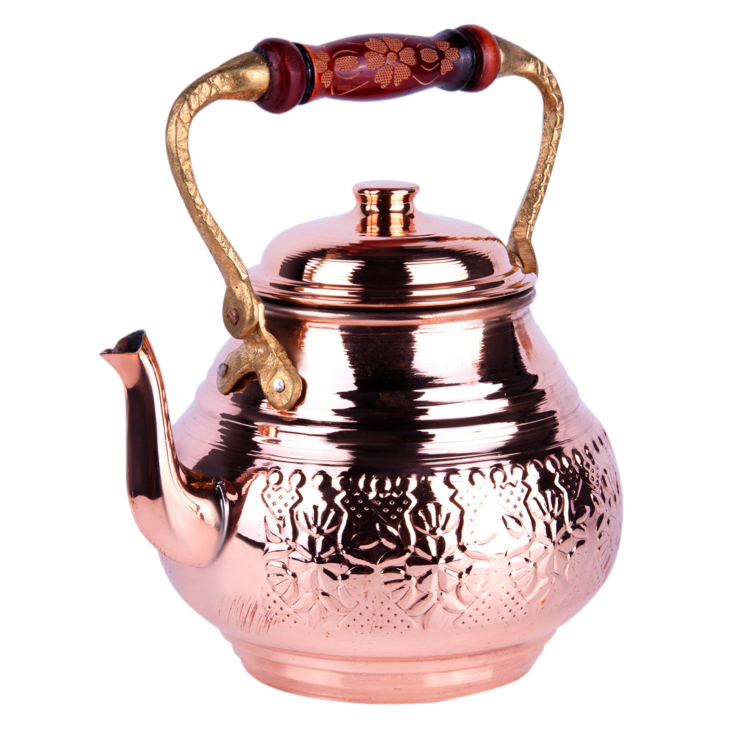 Kitchen Teapot for Loose Tea Nostalgia Copper Tea Pot with Hand Chaining Copper Tea Kettle Tea Brewer Coffee Pot Teaware (62.55 fl oz)