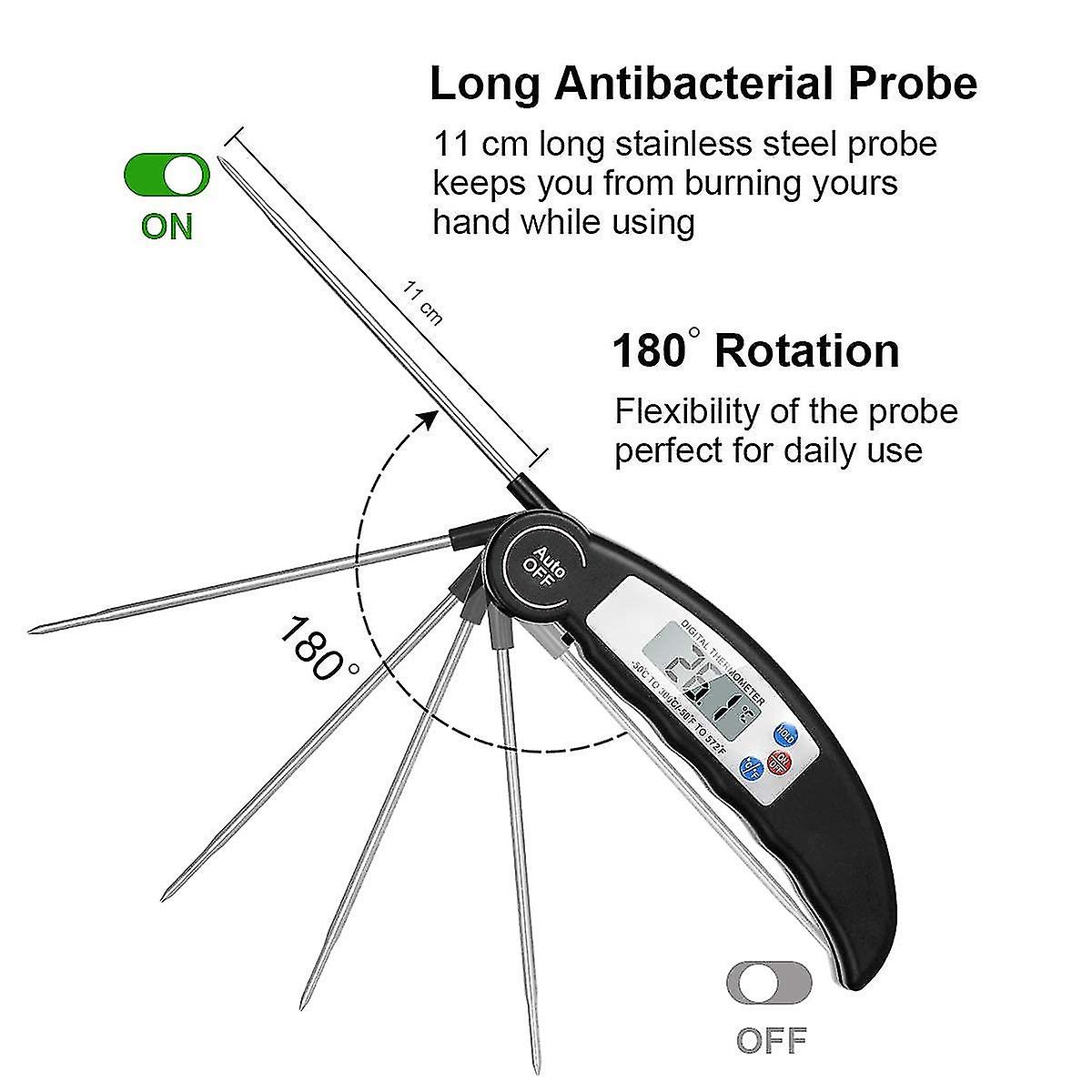 Food Thermometer， Digital Instant Read Meat Thermometer， High Accuracy Foldable Long Probe Food Cooking Thermometer With F/c， Auto On/off Cooking Ther