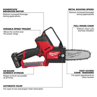 MW M12 FUEL 12-Volt Lithium-Ion Brushless Battery 6 in. HATCHET Pruning Saw Kit with 4.0 Ah 2.5 Ah Battery and Charger 2527-21-48-11-2425