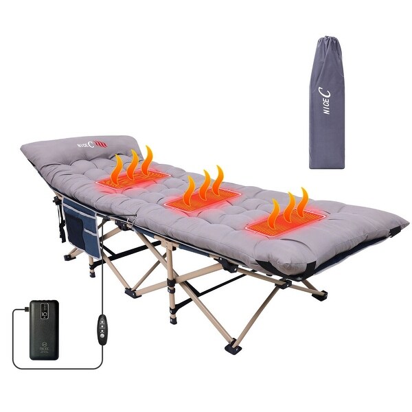 Cot，Camping Cot，Heated Camping cot with 10000mAh Power Bank Heavy Duty Holds 500 Lbs