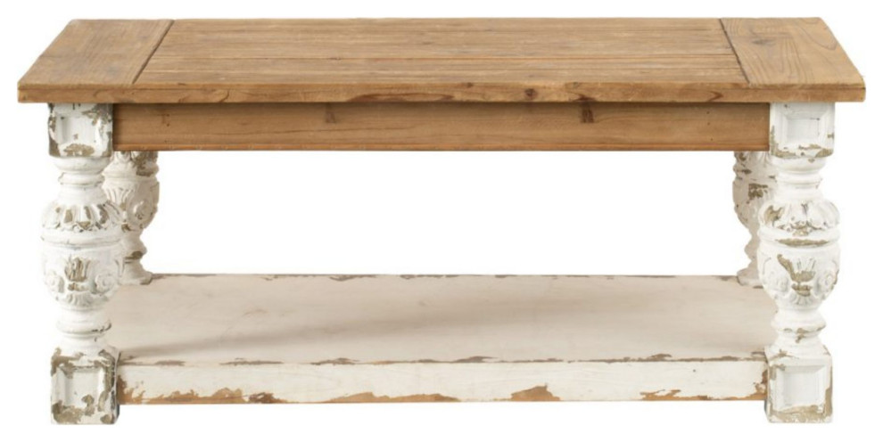 47 quotWhite and Brown Vintage Style Rectangular Coffee Table   French Country   Coffee Tables   by Christmas Central  Houzz