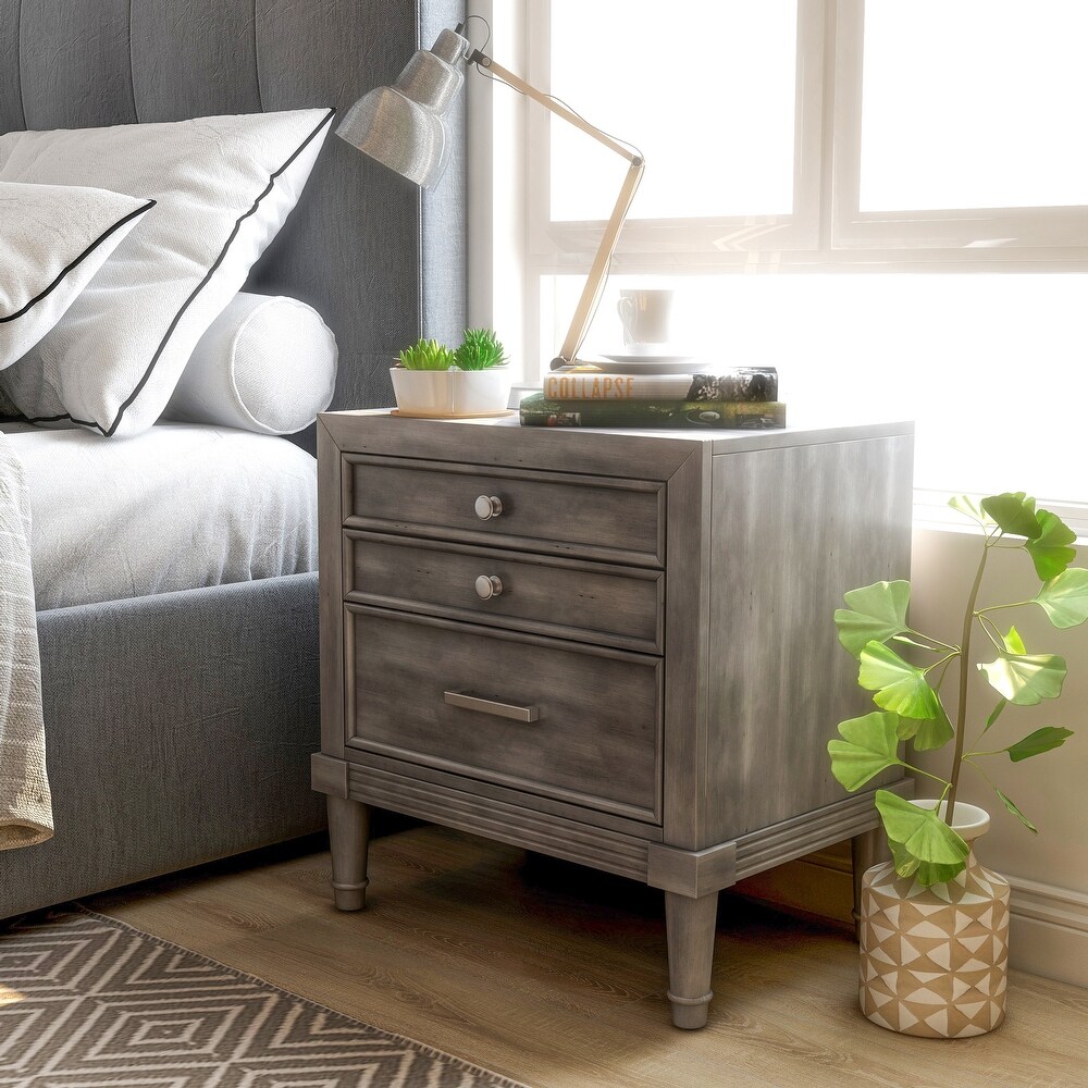 Hax Transitional Grey 2 Drawer Solid Wood Nightstand by Furniture of America