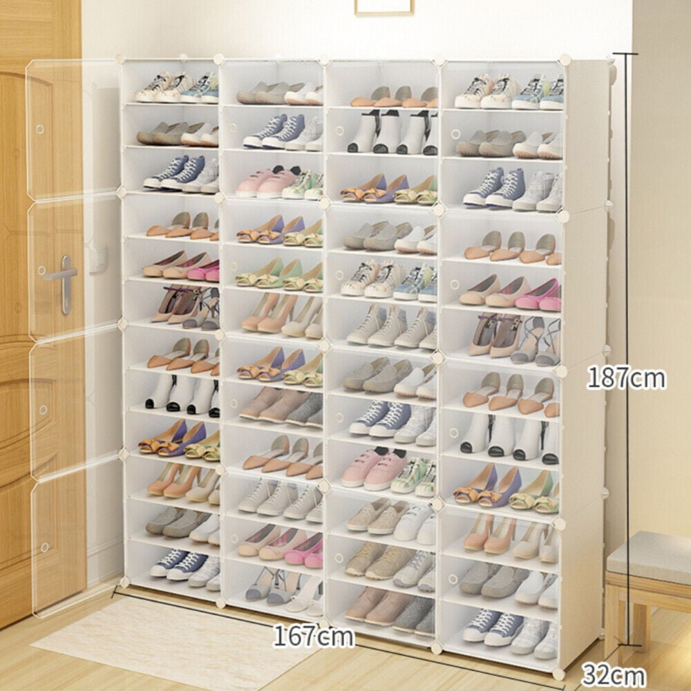 ZhdnBhnos 12 Tiers Portable PP Shoe Rack Organizer Tower Shelf Stackable Closet 96 Pairs Dust-proof Plastic Shoe Box Storage Cabinet Stand