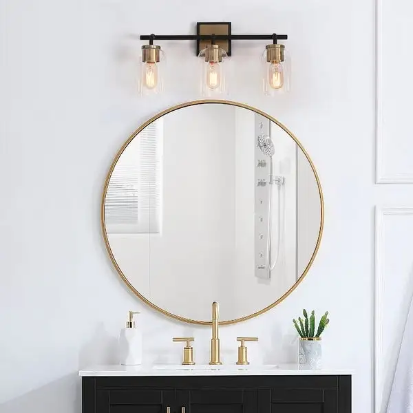 Modern Farmhouse Bathroom Vanity Light Black Gold Cylinder Glass Wall Sconce