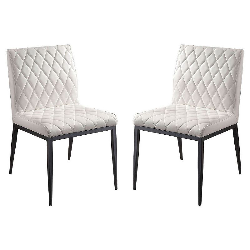 Leatherette Side Chairs with Diamond Stitching， Set of 2， White