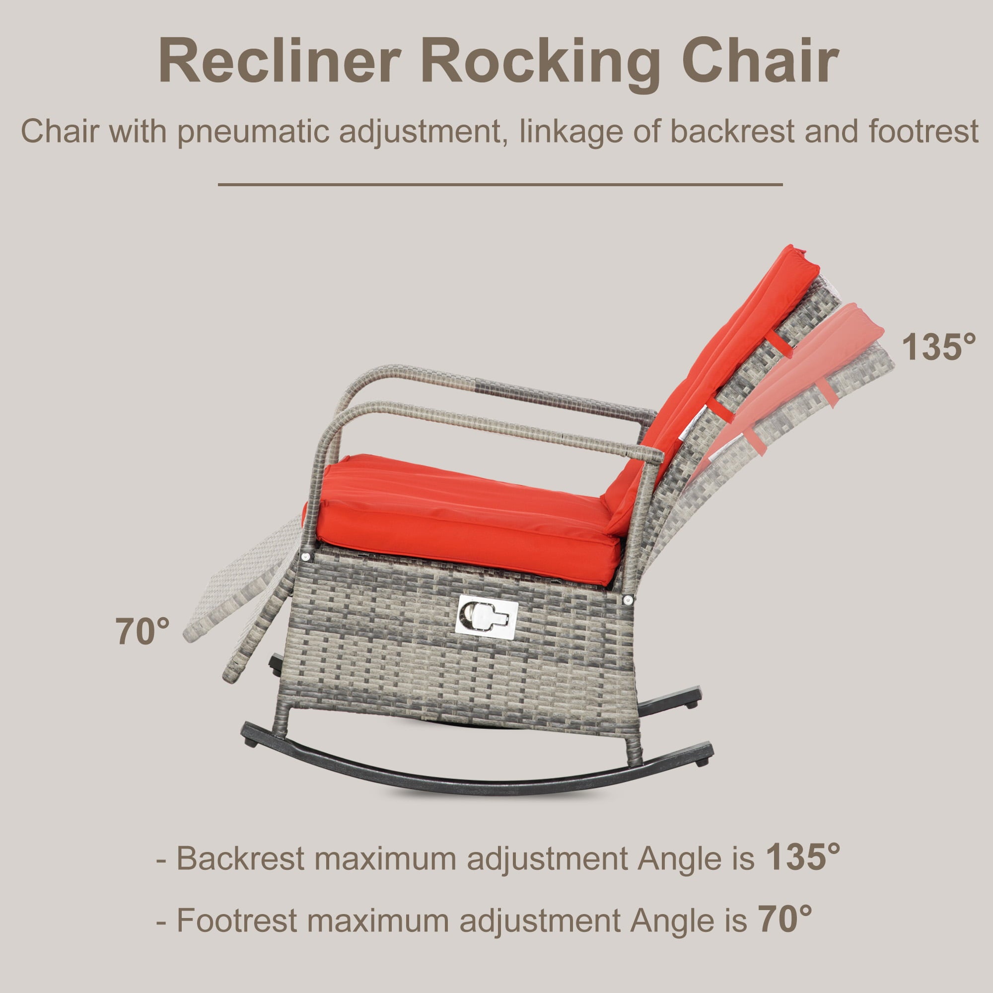 Outsunny Outdoor Rattan Wicker Rocking Chair Patio Recliner with Soft Cushion