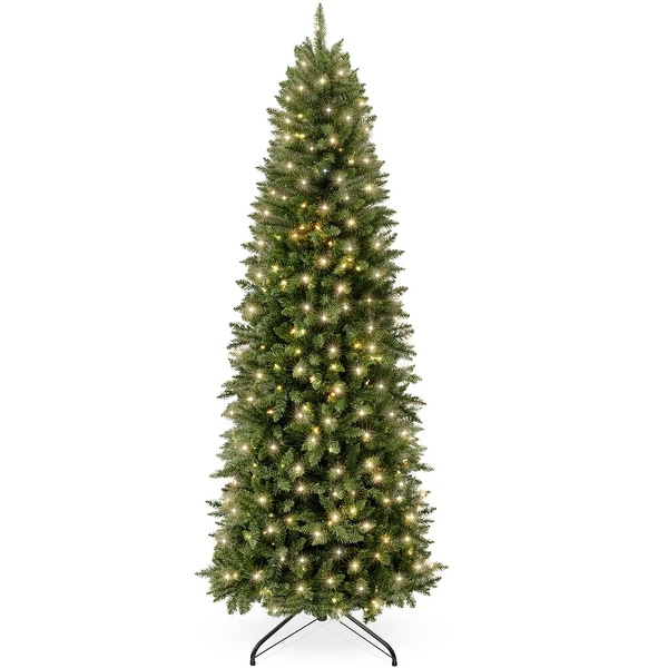 7.5ft PreLit Pencil Christmas Tree，Skinny Spruce Slim Holiday Decoration w/ 1，075 Tips，350 Lights，Metal Hinges and Base