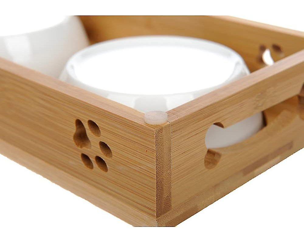 Ceramic Cat Bowls Set With Bamboo D