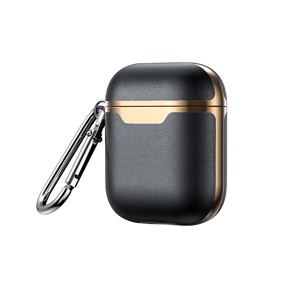 Leather Case For Airpods Wireless Earphone Cover Cases For Air Pods Headphone Box Protective Case With Climbing Hook Black