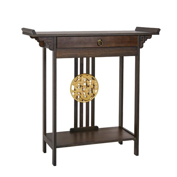 2 Tiers Bamboo Console Table Entryway Hallway with 1 Drawer