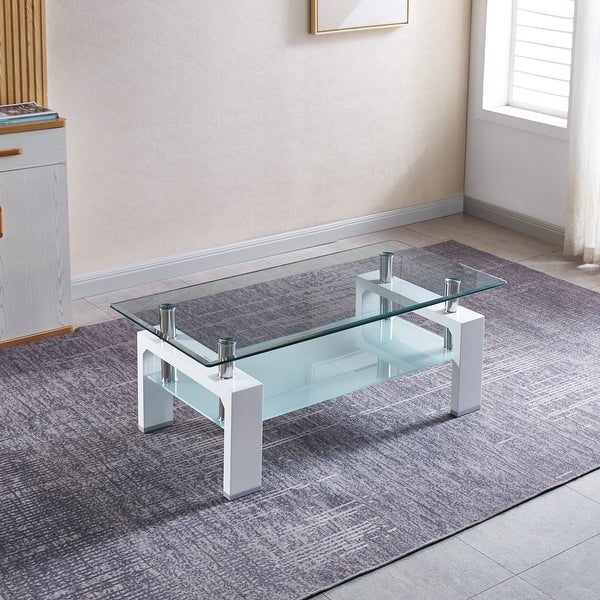 Tempered Glass Top Rectangular Double-Layer Coffee Table