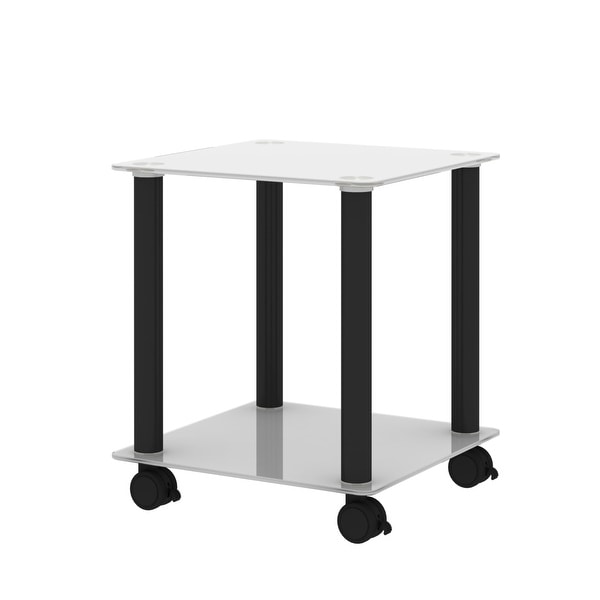 2-tiers Storage Sofa Table Rectangle Coffee Table with Metal Legs Side Table with Glass Tabletop End table with Wheels