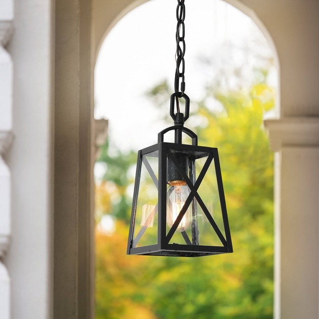 Metal seeded Glass Square Outdoor Pendant Light Black Lnc